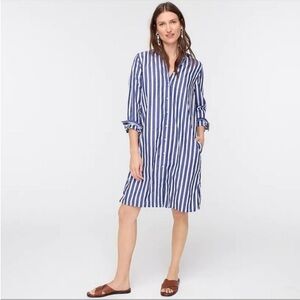 J. Crew Dress Women's XS Button Up Shirtdress in Blue and White Stripe Preppy